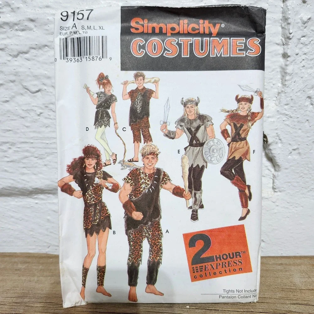 Simplicity 9158 & 9157 Halloween Costume Sewing Pattern Viking Caveman‎ Size A